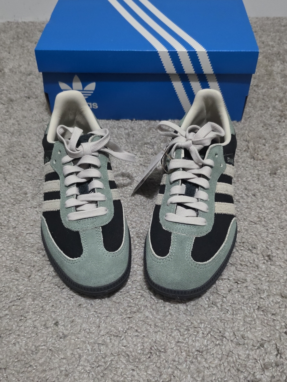 Women's Adidas Samba OG Sneaker Shoe Core Black Alumina Silver Green Size 6 New